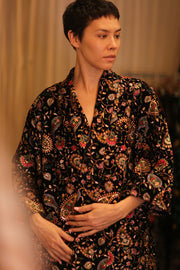 SHORT VELVET EMBROIDERED KIMONO MONA BLACK