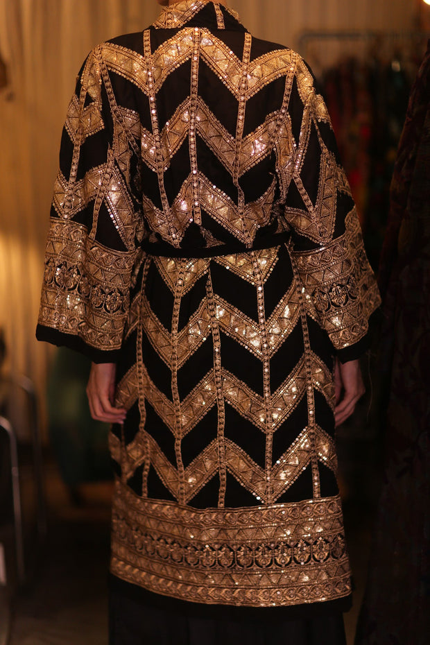 EMBROIDERED SILK KIMONO BLACKGOLD