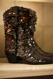 BLACK SEQUIN WESTERN BOOTS LUZINE - sustainably made MOMO NEW YORK sustainable clothing, boots slow fashion