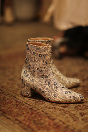 BLUE WHITE SILK EMBROIDERED BOOTS SCOOBERT - sustainably made MOMO NEW YORK sustainable clothing, boots slow fashion