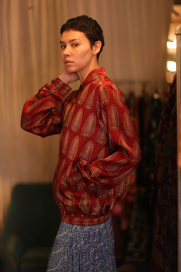 BOMBER JACKET SILK ANCHA LOLI - sustainably made MOMO NEW YORK sustainable clothing, bomberjacket slow fashion