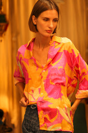 BOYFRIEND BILLIE PINK AND YELLOW SPLASH - sustainably made MOMO NEW YORK sustainable clothing, boyfrend shirt slow fashion