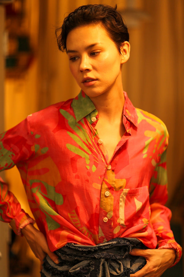 BOYFRIEND BILLIE PINK SPLASH - sustainably made MOMO NEW YORK sustainable clothing, boyfrend shirt slow fashion