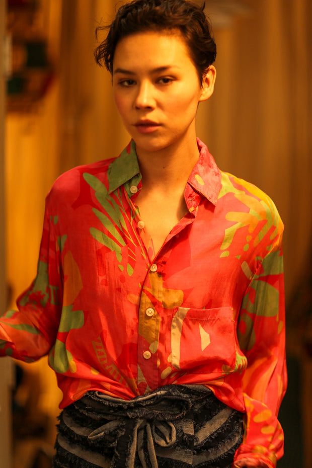 BOYFRIEND BILLIE PINK SPLASH - sustainably made MOMO NEW YORK sustainable clothing, boyfrend shirt slow fashion