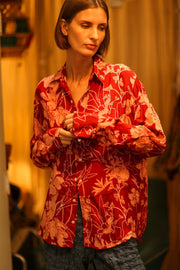 BOYFRIEND BILLIE RED JUNGLE - sustainably made MOMO NEW YORK sustainable clothing, boyfrend shirt slow fashion