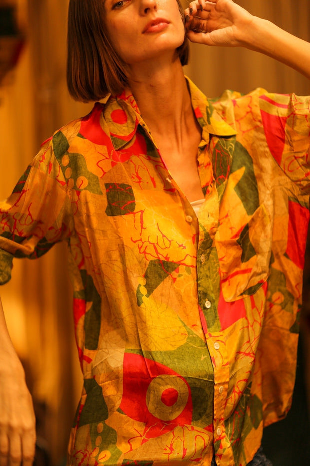 BOYFRIEND BILLIE SILK BUNNY - sustainably made MOMO NEW YORK sustainable clothing, boyfrend shirt slow fashion