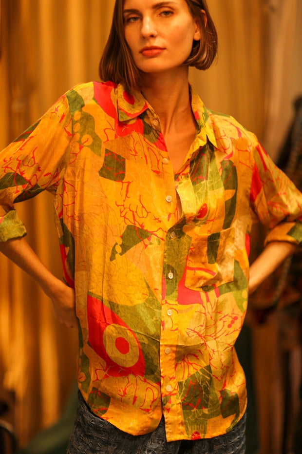 BOYFRIEND BILLIE SILK BUNNY - sustainably made MOMO NEW YORK sustainable clothing, boyfrend shirt slow fashion