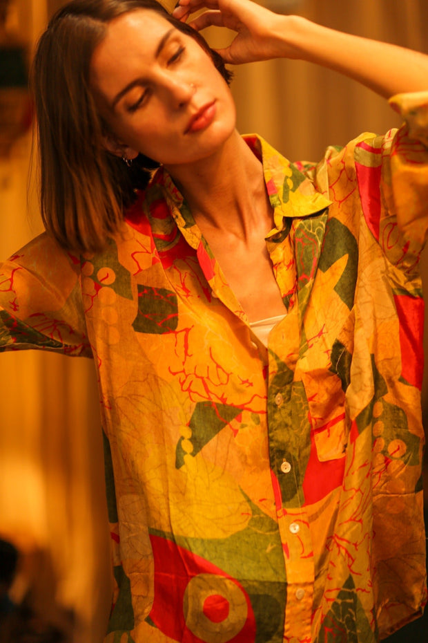 BOYFRIEND BILLIE SILK BUNNY - sustainably made MOMO NEW YORK sustainable clothing, boyfrend shirt slow fashion