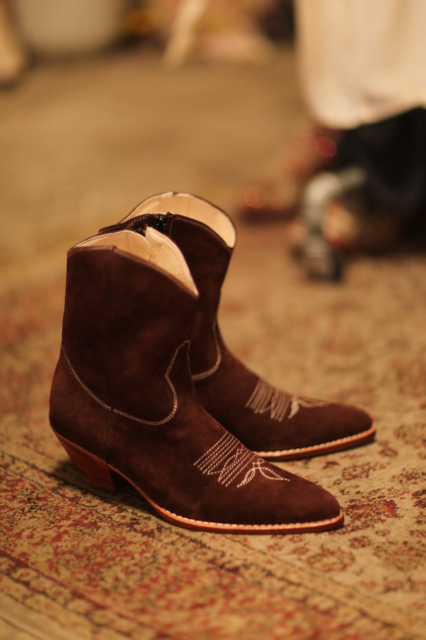 BROWN SUEDE SHORT BOOTS BRIALA - sustainably made MOMO NEW YORK sustainable clothing, boots slow fashion
