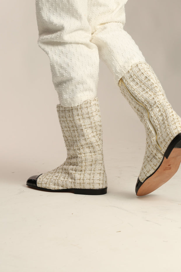 CHANEL CREAM BOOTS - sustainably made MOMO NEW YORK sustainable clothing, ankle boots slow fashion
