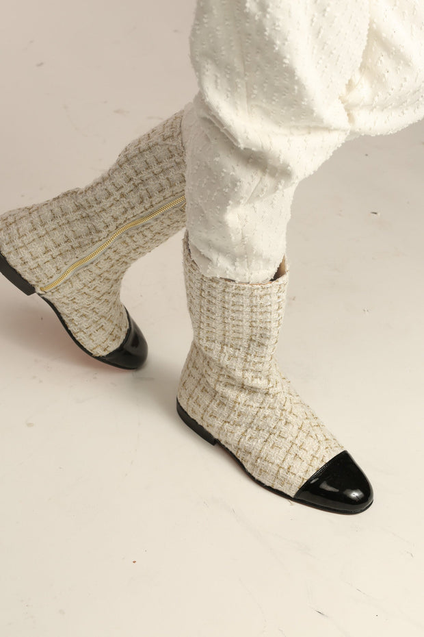 CHANEL CREAM BOOTS - sustainably made MOMO NEW YORK sustainable clothing, ankle boots slow fashion