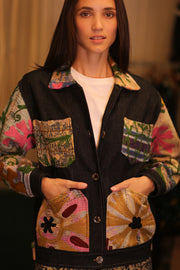 DENIM JACKET PATCHWORK FILAE - sustainably made MOMO NEW YORK sustainable clothing, coatandjacket slow fashion