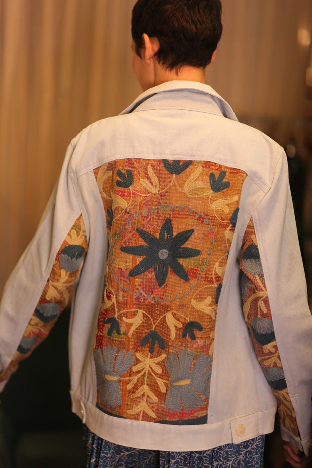 DENIM JACKET PATCHWORK MIRANA - sustainably made MOMO NEW YORK sustainable clothing, coatandjacket slow fashion