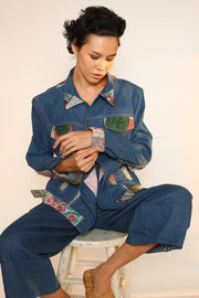 DENIM PATCHWORK JACKET PEENA - sustainably made MOMO NEW YORK sustainable clothing, slow fashion