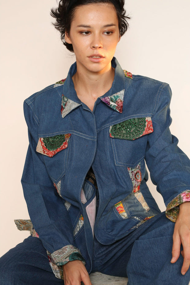 DENIM PATCHWORK JACKET PEENA - sustainably made MOMO NEW YORK sustainable clothing, slow fashion