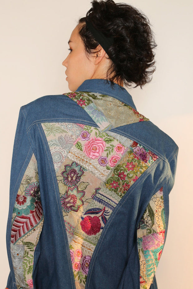 DENIM PATCHWORK JACKET PEENA - sustainably made MOMO NEW YORK sustainable clothing, slow fashion