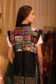 DENIM VEST PATCHWORK HELAE - sustainably made MOMO NEW YORK sustainable clothing, kimono slow fashion
