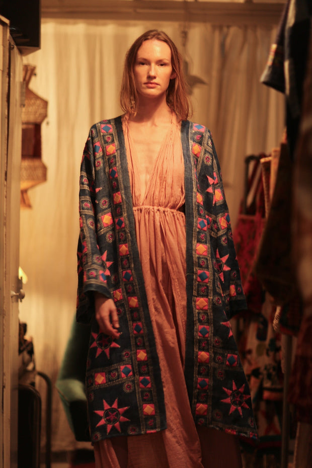 DUMA ARTISAN MADE EMBROIDERED KIMONO PINK 3 - sustainably made MOMO NEW YORK sustainable clothing, Coat slow fashion