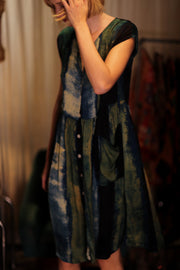 EDITH SILK DRESS BLUE STRIPE - sustainably made MOMO NEW YORK sustainable clothing, Boho Chic Dress slow fashion