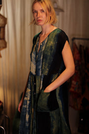 EDITH SILK DRESS BLUE STRIPE - sustainably made MOMO NEW YORK sustainable clothing, Boho Chic Dress slow fashion
