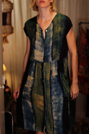 EDITH SILK DRESS BLUE STRIPE - sustainably made MOMO NEW YORK sustainable clothing, Boho Chic Dress slow fashion