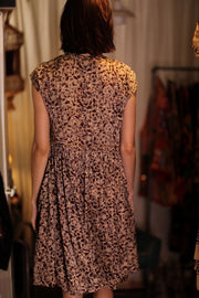 EDITH SILK DRESS GREY FLORAL - sustainably made MOMO NEW YORK sustainable clothing, Boho Chic Dress slow fashion