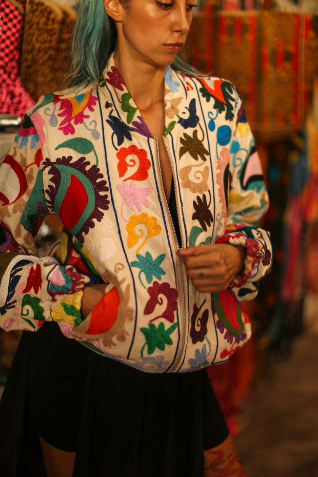 EMBROIDERED BOMBER JACKET CLARA - sustainably made MOMO NEW YORK sustainable clothing, bestseller slow fashion