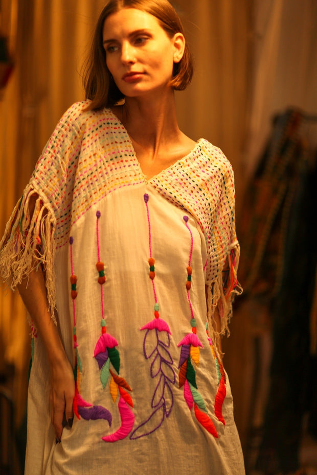 EMBROIDERED COTTON DRESS DREAM GIRL - sustainably made MOMO NEW YORK sustainable clothing, dresskaftan slow fashion