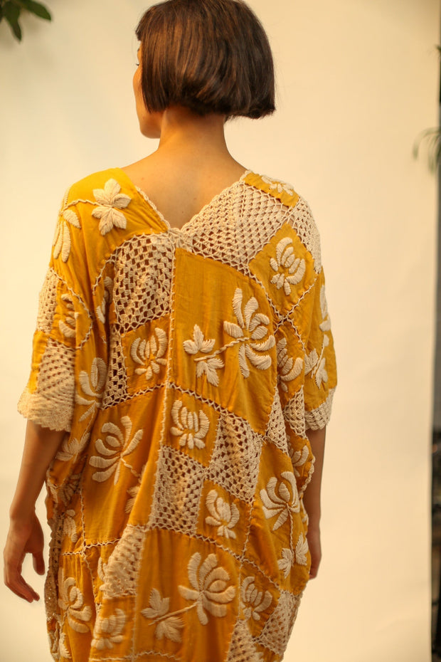 EMBROIDERED COTTON DRESS POLA - sustainably made MOMO NEW YORK sustainable clothing, kaftan slow fashion