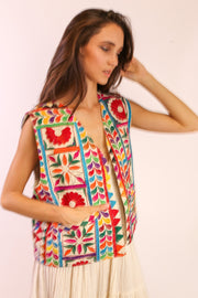 EMBROIDERED COTTON VEST TEKEL - sustainably made MOMO NEW YORK sustainable clothing, Jacket slow fashion