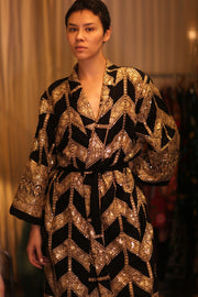 EMBROIDERED SILK KIMONO BLACKGOLD - sustainably made MOMO NEW YORK sustainable clothing, kimono slow fashion