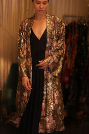 EMBROIDERED SILK KIMONO FLOWERS GOLDEN - sustainably made MOMO NEW YORK sustainable clothing, kimono slow fashion
