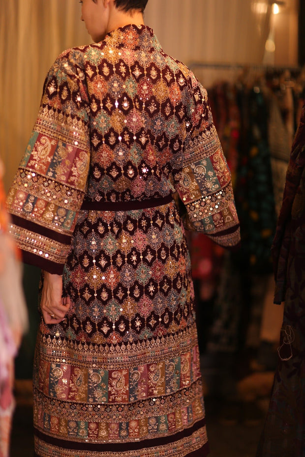 EMBROIDERED SILK RED KIMONO JORI - sustainably made MOMO NEW YORK sustainable clothing, kimono slow fashion