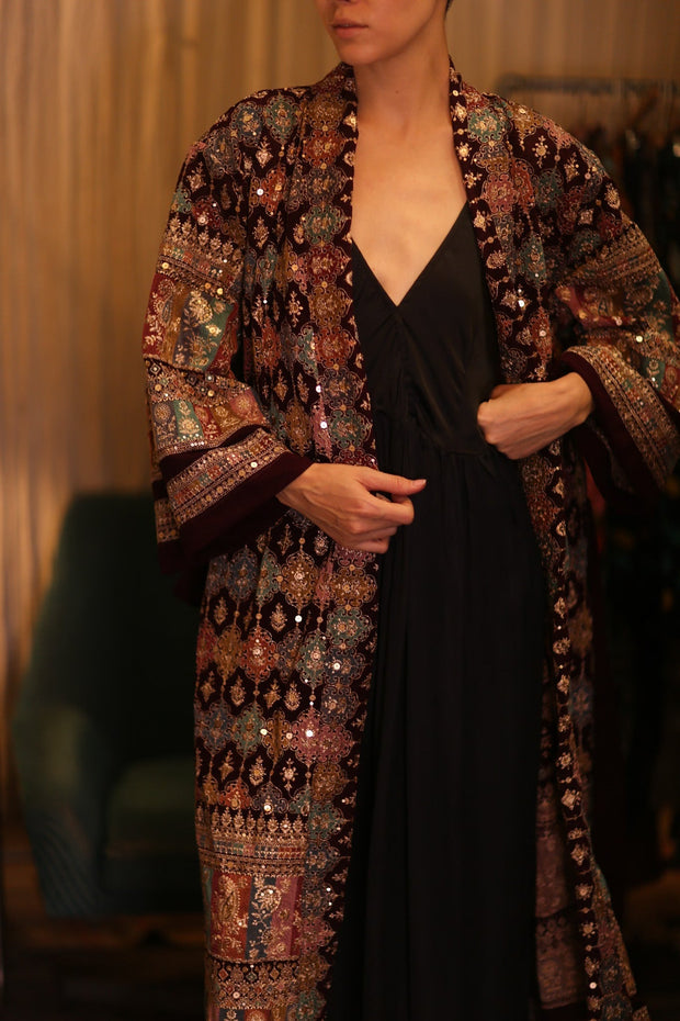 EMBROIDERED SILK RED KIMONO JORI - sustainably made MOMO NEW YORK sustainable clothing, kimono slow fashion