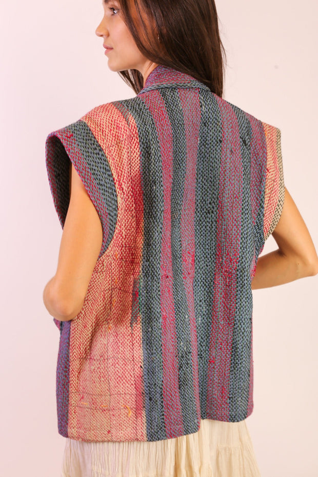 EMBROIDERED VEST AKURO - sustainably made MOMO NEW YORK sustainable clothing, kantha slow fashion