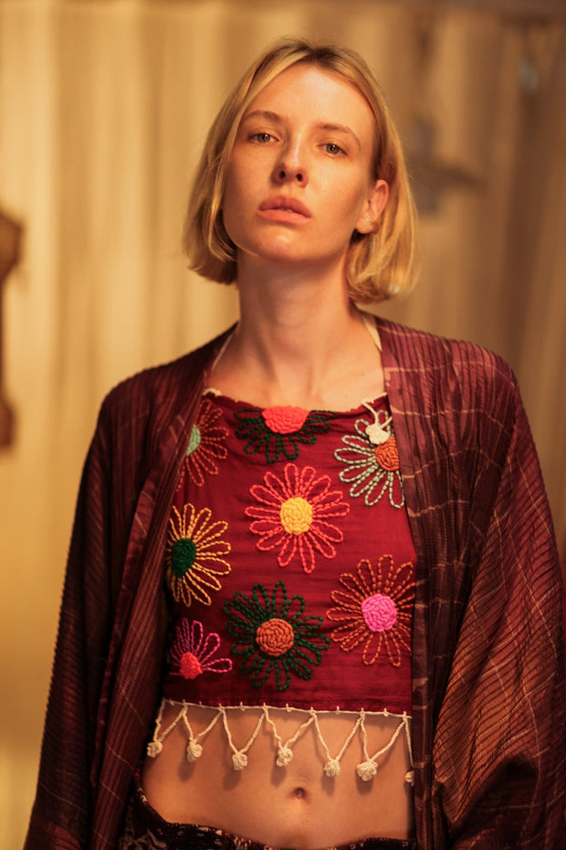 FLORA EMBROIDERED TOP - sustainably made MOMO NEW YORK sustainable clothing, Bohemian Lace Top slow fashion