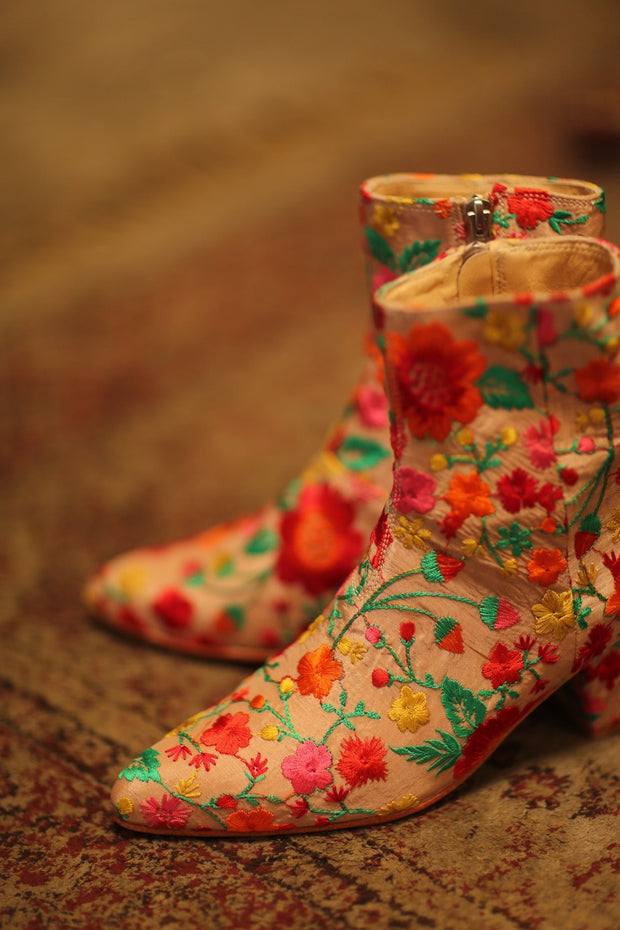 FLOWER EMBROIDERED SILK BOOTS NIKIO - sustainably made MOMO NEW YORK sustainable clothing, boots slow fashion
