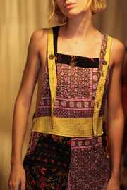FREYA EMBROIDERED KANTHA DUNGAREES GRAPES - sustainably made MOMO NEW YORK sustainable clothing, embroidered slow fashion