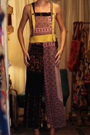 FREYA EMBROIDERED KANTHA DUNGAREES GRAPES - sustainably made MOMO NEW YORK sustainable clothing, embroidered slow fashion
