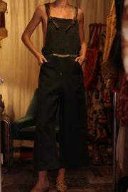 FREYA OVERALL EMBROIDERED KANTHA FOREST GREEN - sustainably made MOMO NEW YORK sustainable clothing, embroidered slow fashion
