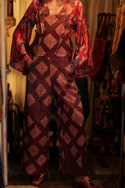 FREYA OVERALLS EMBROIDERED KANTHA GEOMETRIC - sustainably made MOMO NEW YORK sustainable clothing, embroidered slow fashion