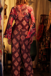 FREYA OVERALLS EMBROIDERED KANTHA GEOMETRIC - sustainably made MOMO NEW YORK sustainable clothing, embroidered slow fashion