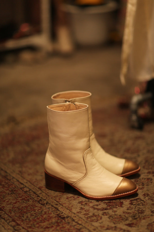 GOLD CAP CREAM BOOTS REYAL - sustainably made MOMO NEW YORK sustainable clothing, boots slow fashion