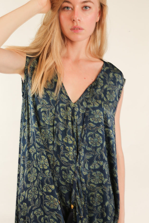 HAND BLOCK PRINT SILK DRESS NATCHA - sustainably made MOMO NEW YORK sustainable clothing, dress slow fashion