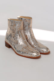 IAN SNAKE PRINT SILVER BOOTS - sustainably made MOMO NEW YORK sustainable clothing, ankle boots slow fashion