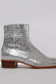 IAN SNAKE PRINT SILVER BOOTS - sustainably made MOMO NEW YORK sustainable clothing, ankle boots slow fashion