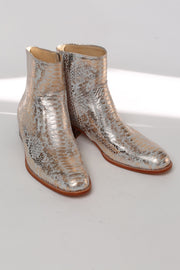 IAN SNAKE PRINT SILVER BOOTS - sustainably made MOMO NEW YORK sustainable clothing, ankle boots slow fashion