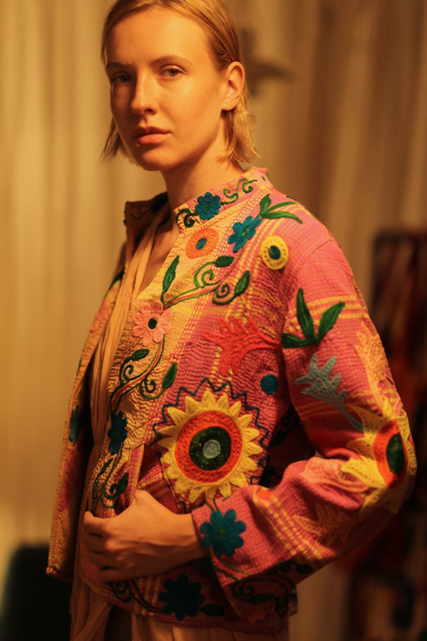 JACKET INGRID SUNFLOWER EMBROIDERED - sustainably made MOMO NEW YORK sustainable clothing, coatandjacket slow fashion