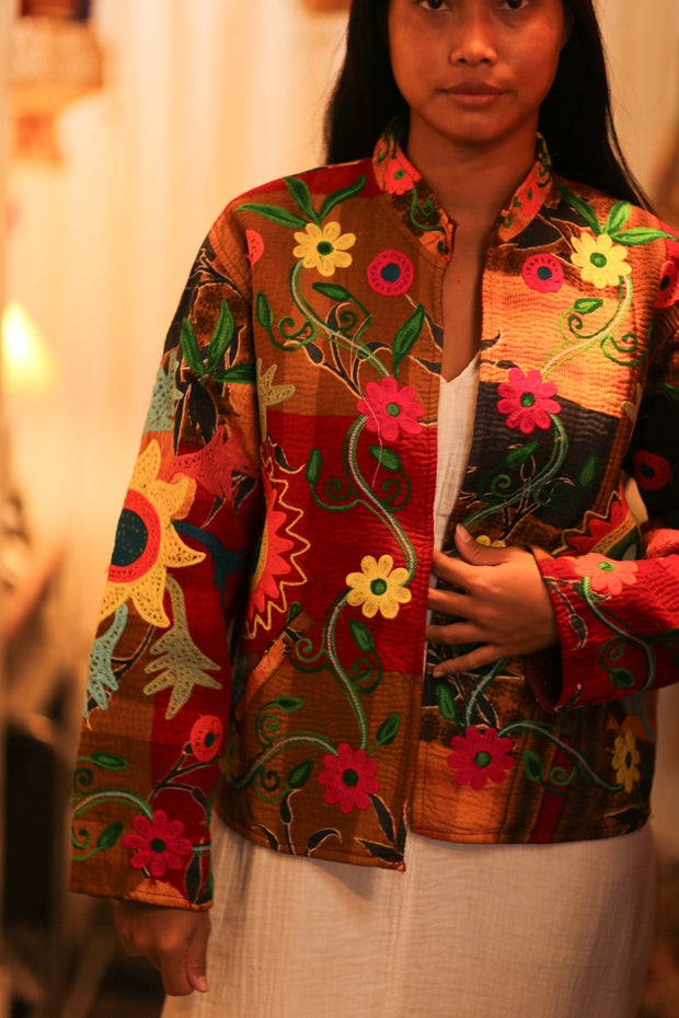 KANTHA EMBROIDERED JACKET INGRID MANU - sustainably made MOMO NEW YORK sustainable clothing, bestseller slow fashion