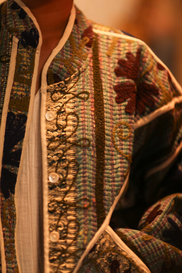 KANTHA JACKET MARINA - sustainably made MOMO NEW YORK sustainable clothing, Coat slow fashion